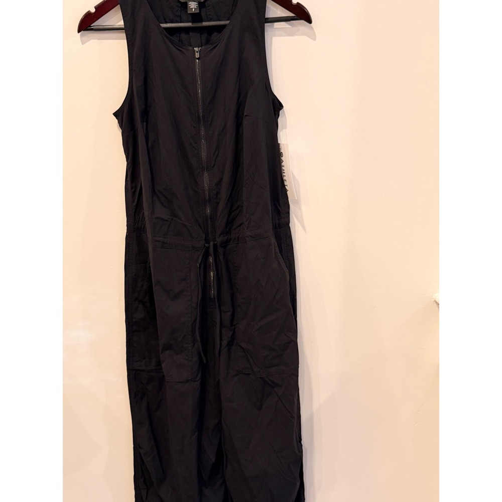 Athleta Flex Jumpsuit Black Sleeveless Zip Front Drawstring Waist NWT Small